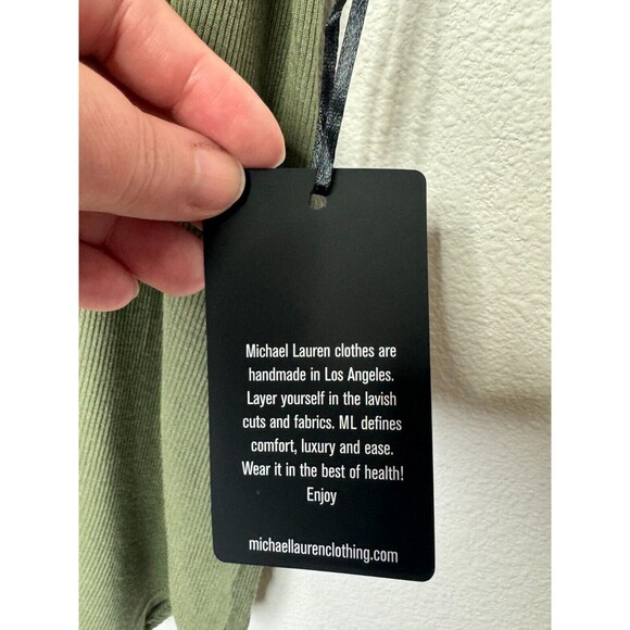 Michael Lauren Medium Revolve Ribbed Oversized Shirt Olive Green V-Neck NWT - Picture 5 of 9